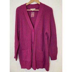 NWOT Woman Within Cardigan Sweater Chunky Knit Fuschia Purple L 18 20 New